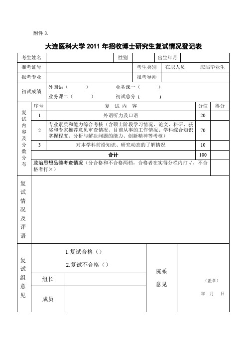 昆明理工大学年招收博士研究生复试情况登记表 精品