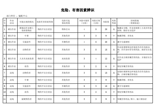 危险、有害因素(危险源)辨识汇总