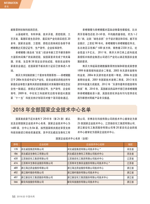 2018年全部国家企业技术中心名单