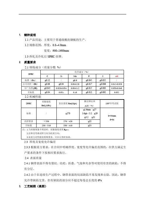 SPHC钢种作业指导书