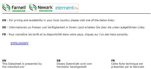 STMicroelectronics STPS1045SFY 45V Power Schottky 