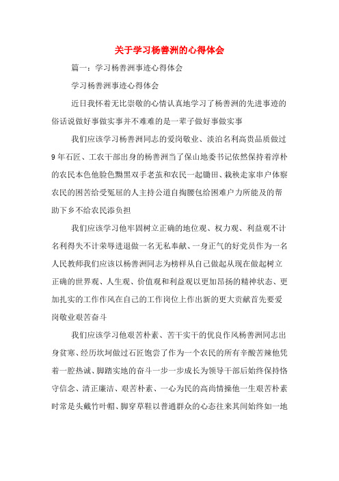 关于学习杨善洲的心得体会