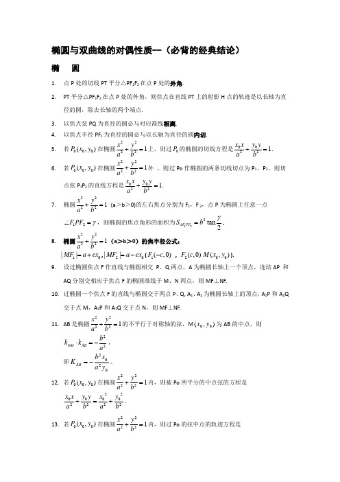 椭圆与双曲线的经典结论