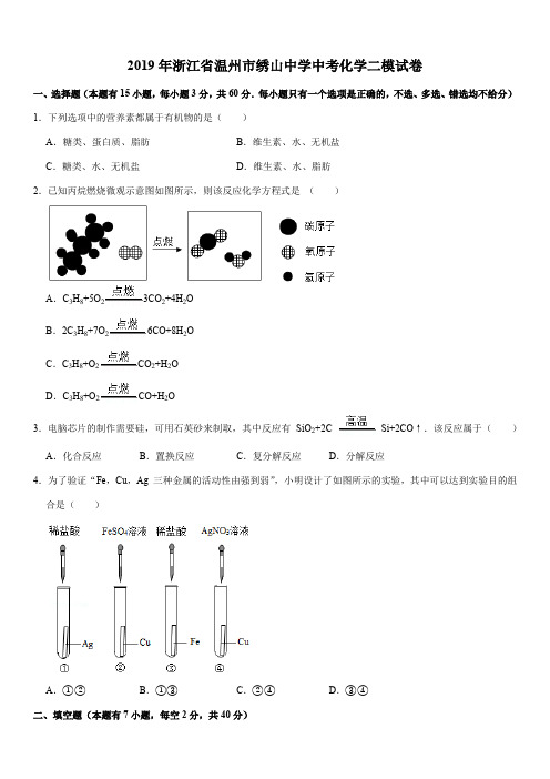 2019年浙江省温州市绣山中学中考化学二模试卷