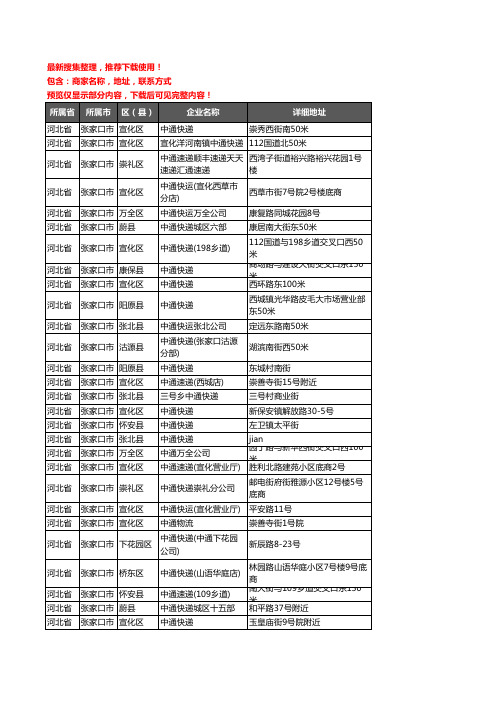 新版河北省张家口市中通快递企业公司商家户名录单联系方式地址大全52家