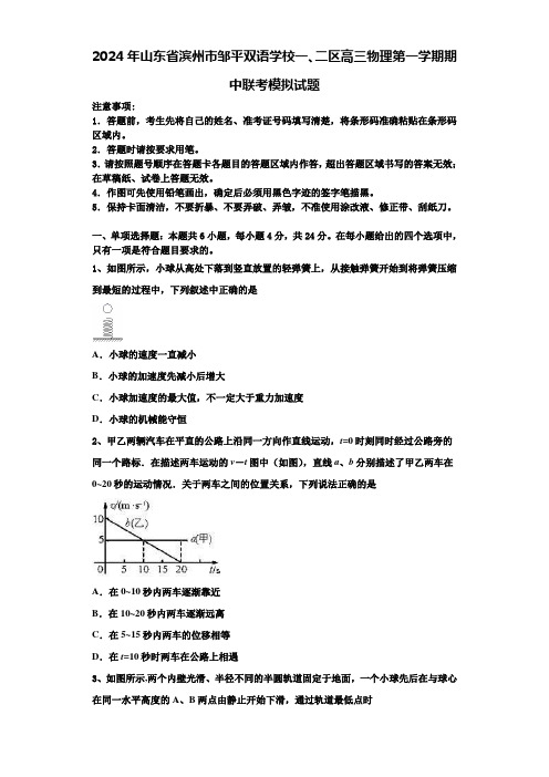 2024年山东省滨州市邹平双语学校一、二区高三物理第一学期期中联考模拟试题含解析