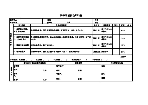 铲车司机岗位KPI表