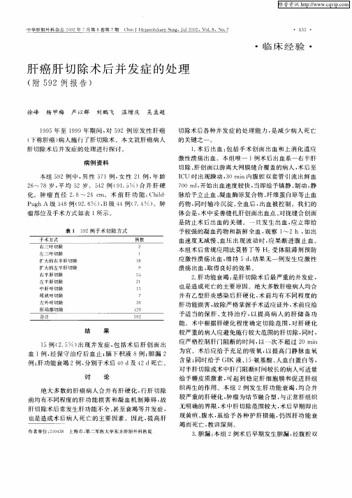 肝癌肝切除术后并发症的处理(附592例报告)