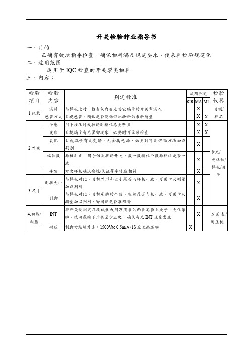 开关检验作业指导书