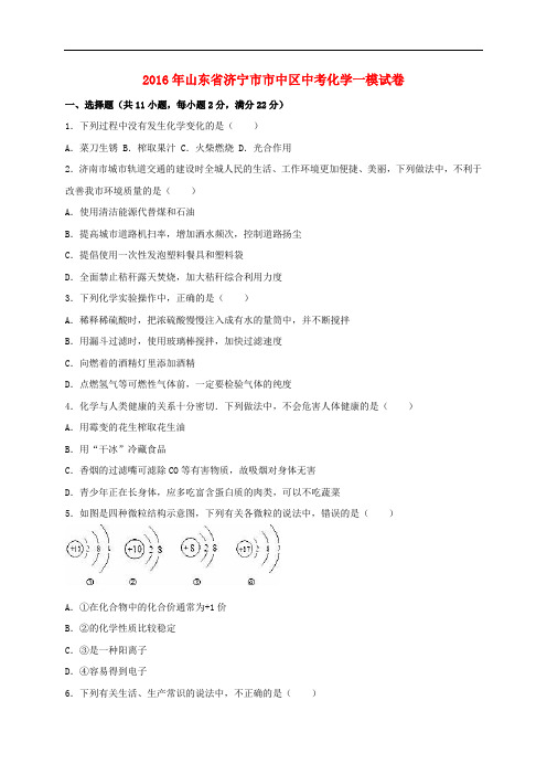 山东省济宁市市中区中考化学一模试题(含解析)