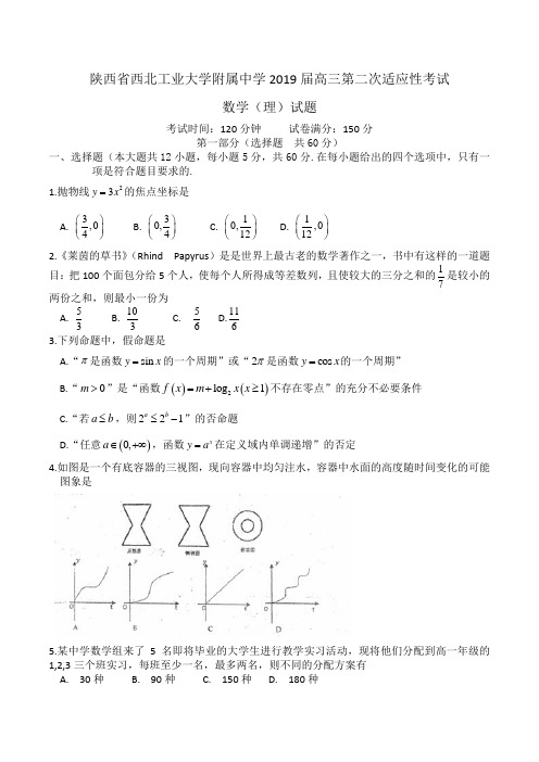 陕西省西北工业大学附属中学2019届高三第二次适应性考试数学(理)试题Word版含答案