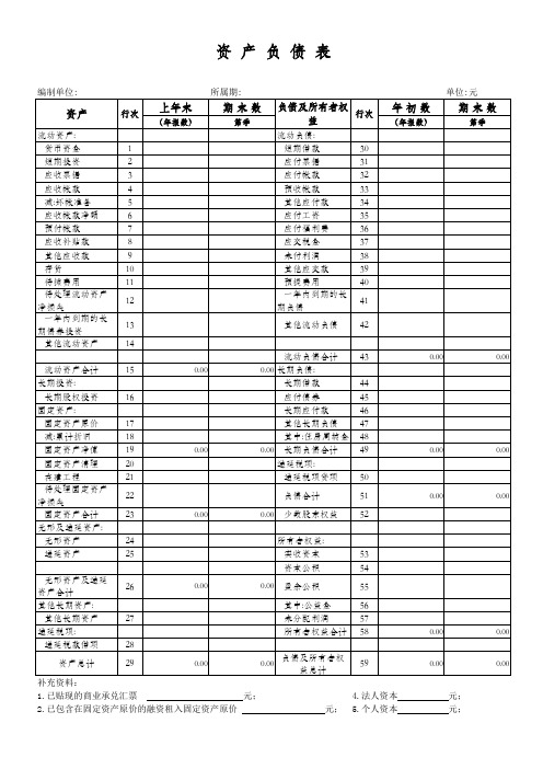 财务报表模板(小规模纳税人用)