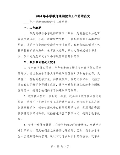 2024年小学教师继续教育工作总结范文