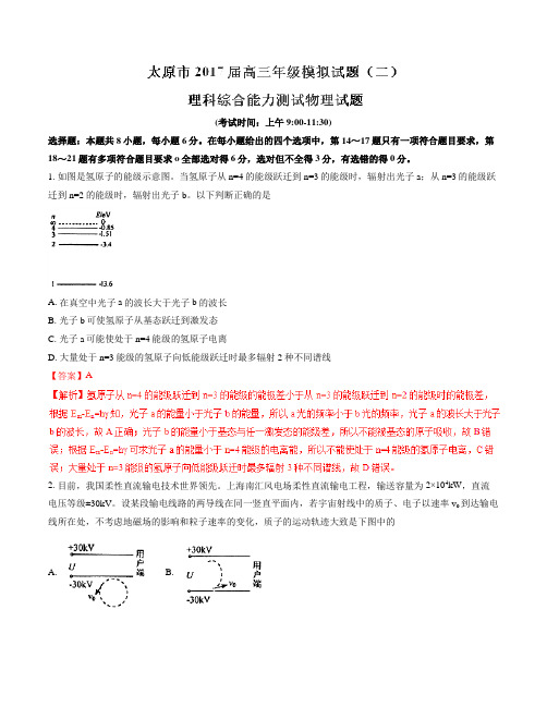 【全国市级联考】山西省太原市2017届高三第二次模拟考试理综物理(解析版)