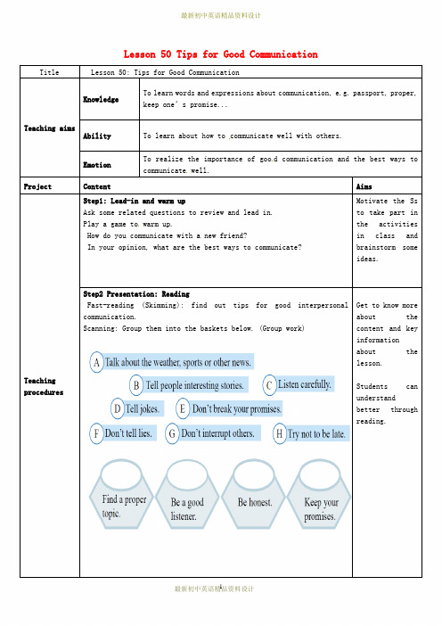 冀教版初中英语九年级下册《Lesson 50 Tips for Good Communication》word教案 (1)