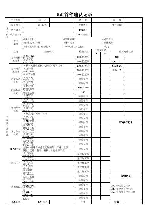 SMT首件确认记录