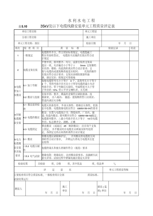 35kv及以下电缆线路安装质量评定表