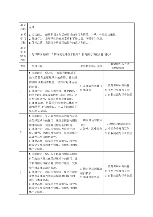 小学体育与健康三年级下册足球大单元教学计划