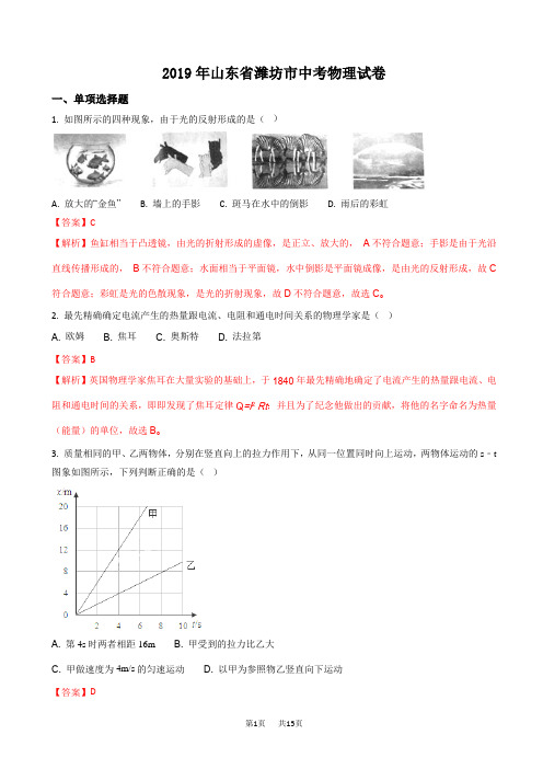 山东省潍坊市2019年中考物理试题(有答案)(word版)