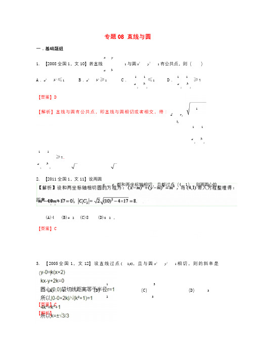 新课标Ⅰ2018年高考数学总复习专题08直线与圆分项练习含解析文20171001379