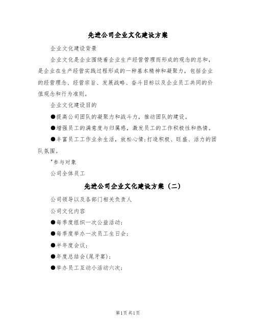 先进公司企业文化建设方案(二篇)