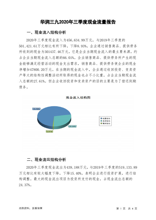 华润三九2020年三季度现金流量报告