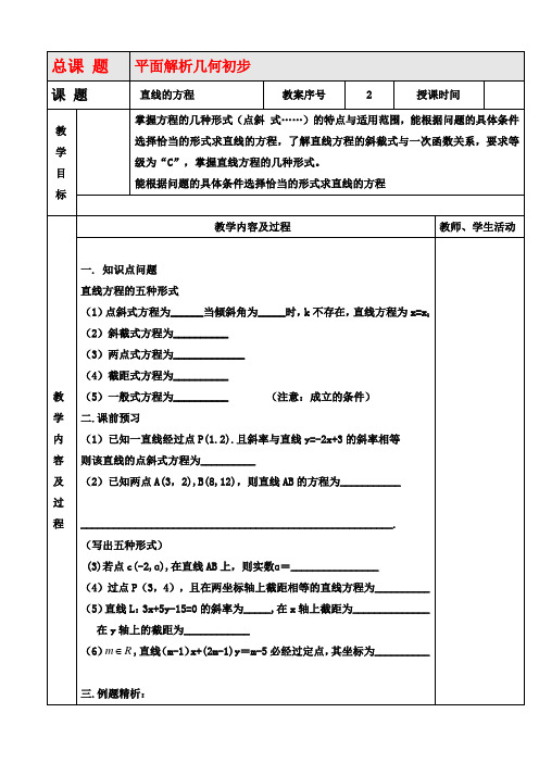 高中数学 平面解析几何初步教案2 苏教版必修2