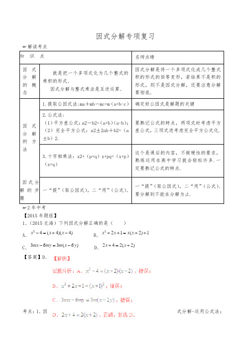 最新人教版八年级数学上册因式分解专项复习(含参考答案)