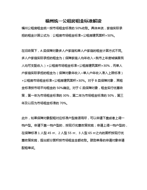 福州统一公租房租金标准解读