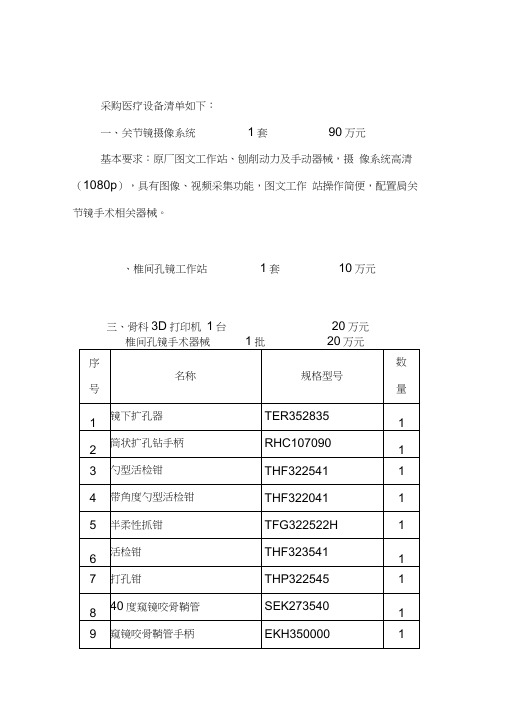 采购医疗设备清单如下