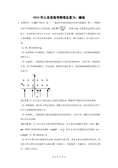 2022年山东省高考物理总复习：磁场