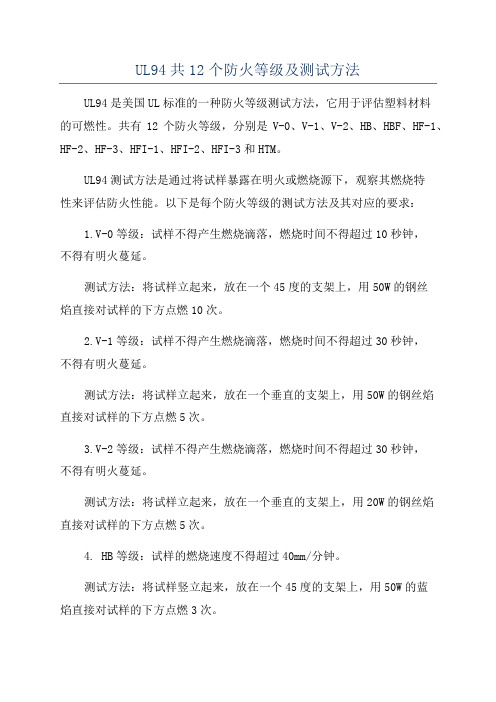 UL94共12个防火等级及测试方法