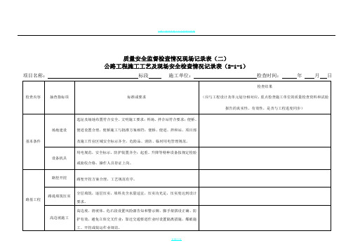 公路工程项目施工工艺及现场安全检查记录表