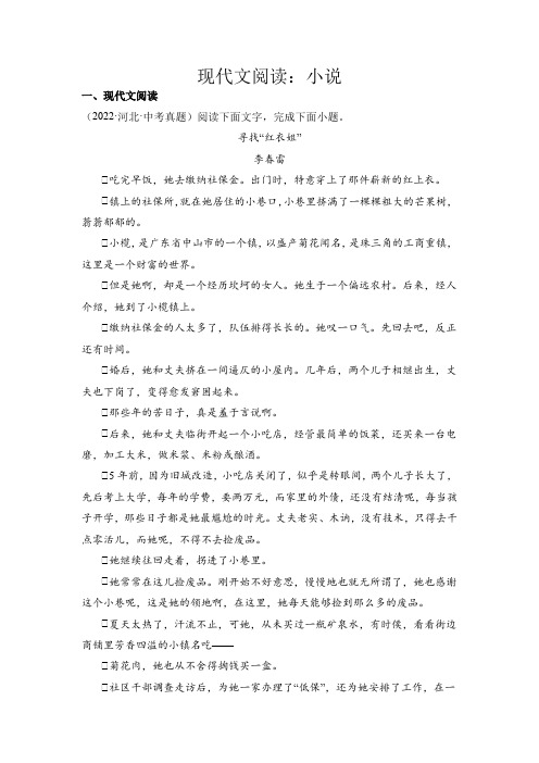 中考语文专题13现代文阅读小说(原卷版)