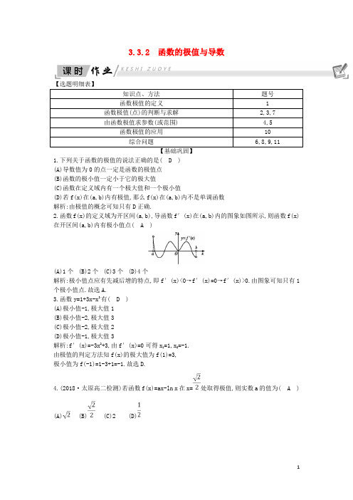 高中数学 第三章 导数及其应用 3.3 导数在研究函数中的应用 3.3.2 函数的极值与导数课时作业