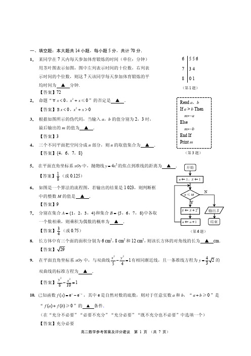 江苏省南通市海安2015-2016上学期高二数学期末试题带答案