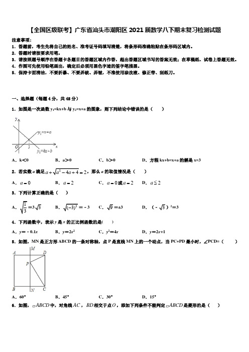 【全国区级联考】广东省汕头市潮阳区2021届数学八下期末复习检测试题含解析