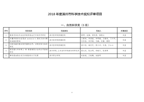 2018滨州科学技术奖拟评审项目