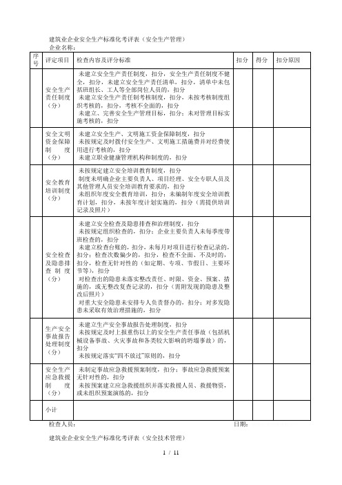 建筑业企业安全生产标准化考评表(安全生产管理)