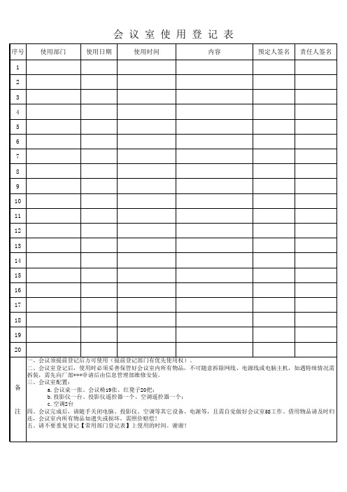 会议室使用登记表(样板)