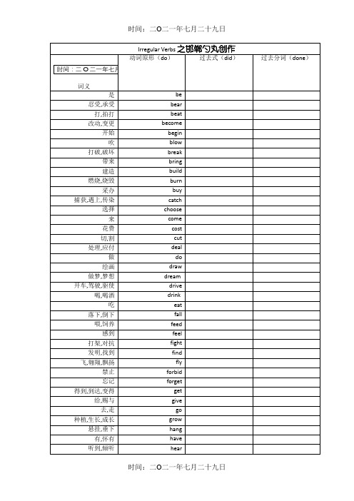 中考英语不规则动词表(过去式、过去分词)(默写版)