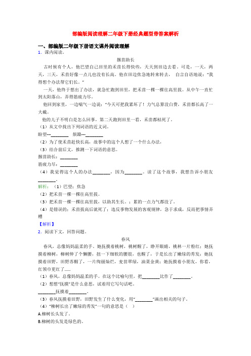 部编版阅读理解二年级下册经典题型带答案解析