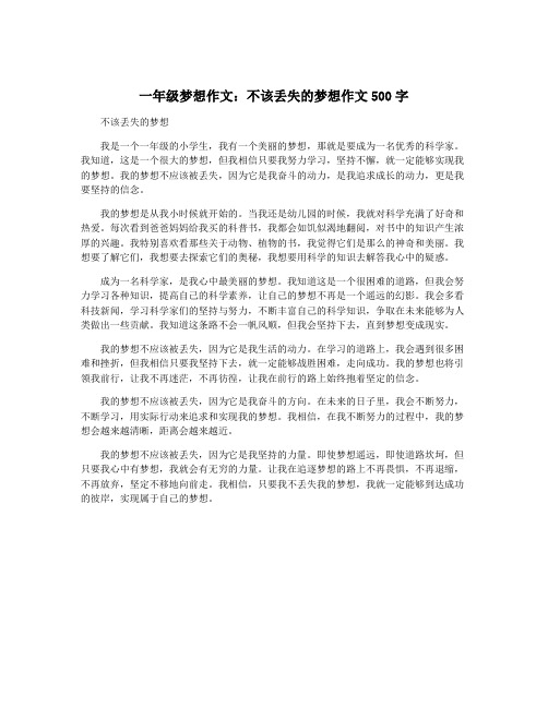 一年级梦想作文：不该丢失的梦想作文500字