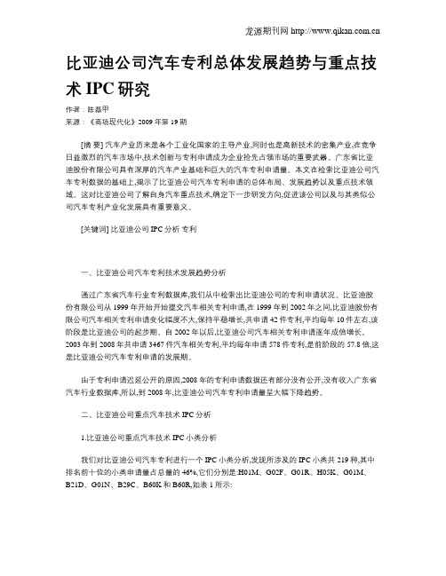 比亚迪公司汽车专利总体发展趋势与重点技术IPC研究