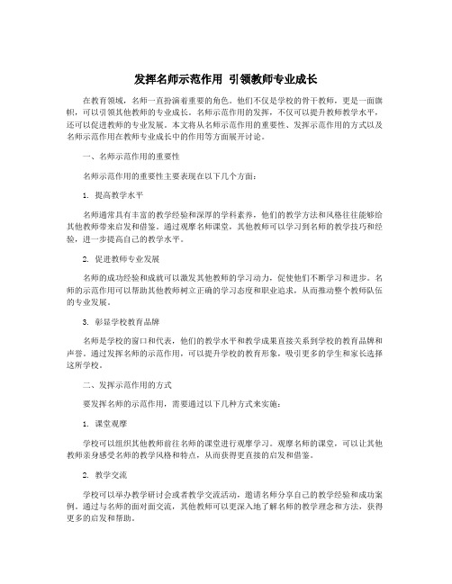 发挥名师示范作用 引领教师专业成长