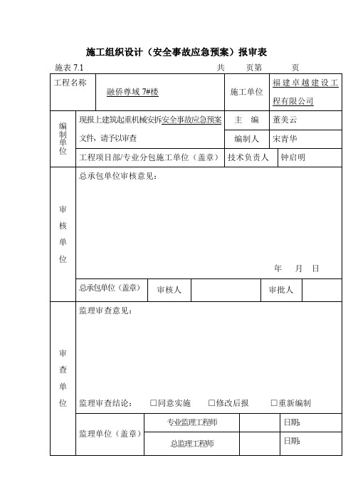 塔吊施工组织设计(安全事故应急预案)报审表