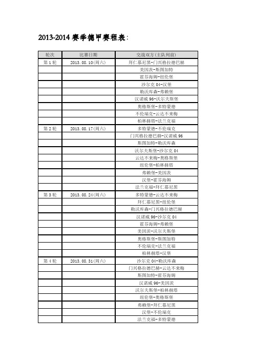 2013-2014赛季德甲赛程表