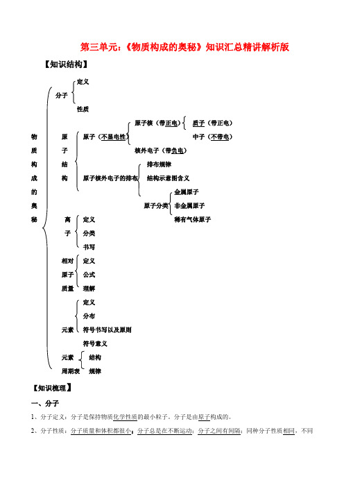 第三单元：《物质构成的奥秘》知识汇总精讲解析版