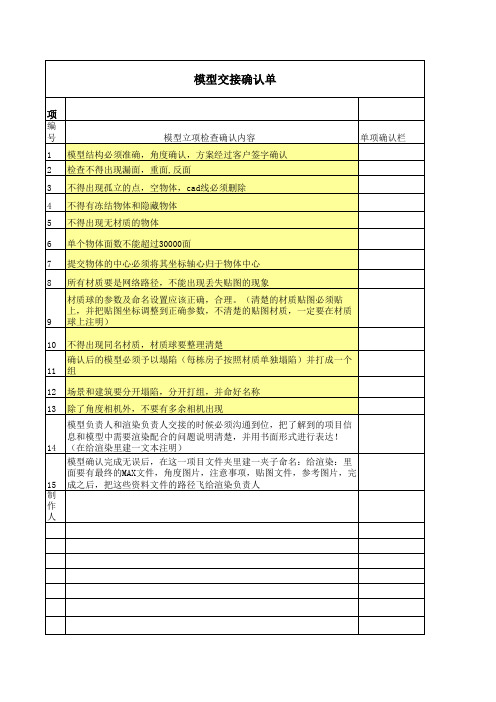 三维模型立项检查确认单