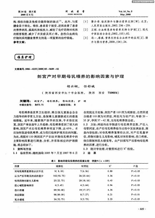 剖宫产对早期母乳喂养的影响因素与护理